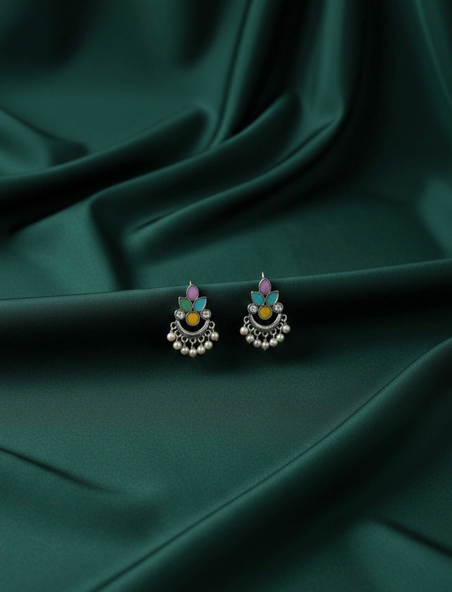 Women Oxidised Multi Stone Earrings