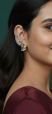 Women Oxidised Multi Stone Studded Earrings