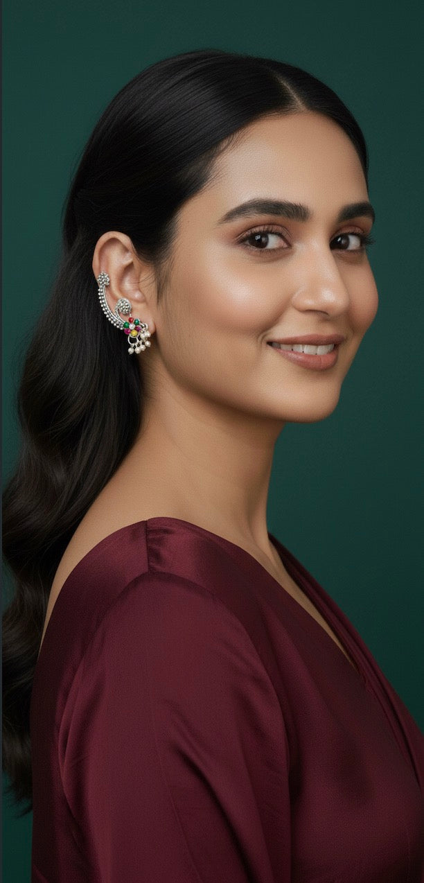 Women Oxidised Multi Stone Studded Earrings