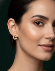 Women Gold Plated Half Circular Pearl Earrings