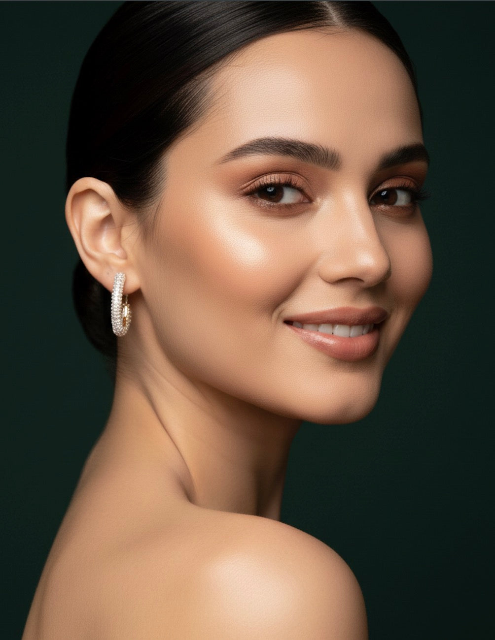 Women Gold Plated Hoops With Tranparent Stones