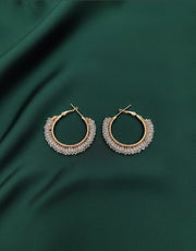Women Gold Plated Hoops With Tranparent Stones