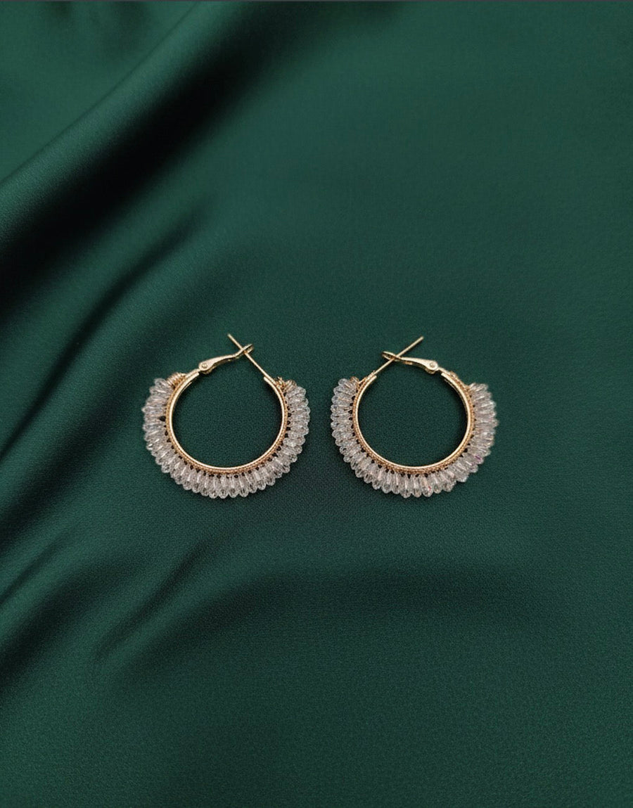 Women Gold Plated Hoops With Tranparent Stones