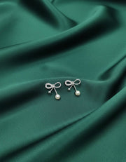 Women Sliver Plated Bow Earing with Pearl Drop