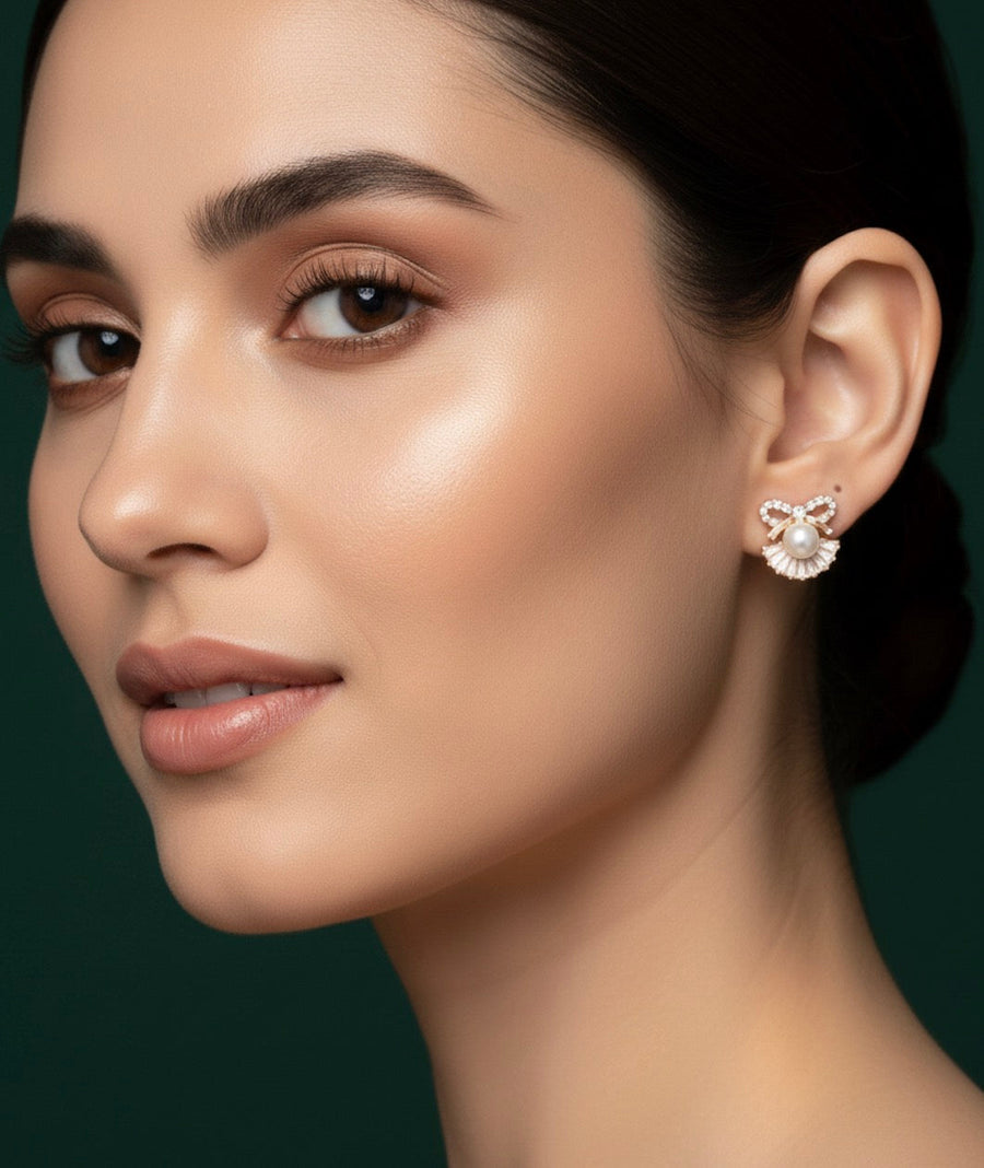 Rose Gold Diamond & Pearl Studs