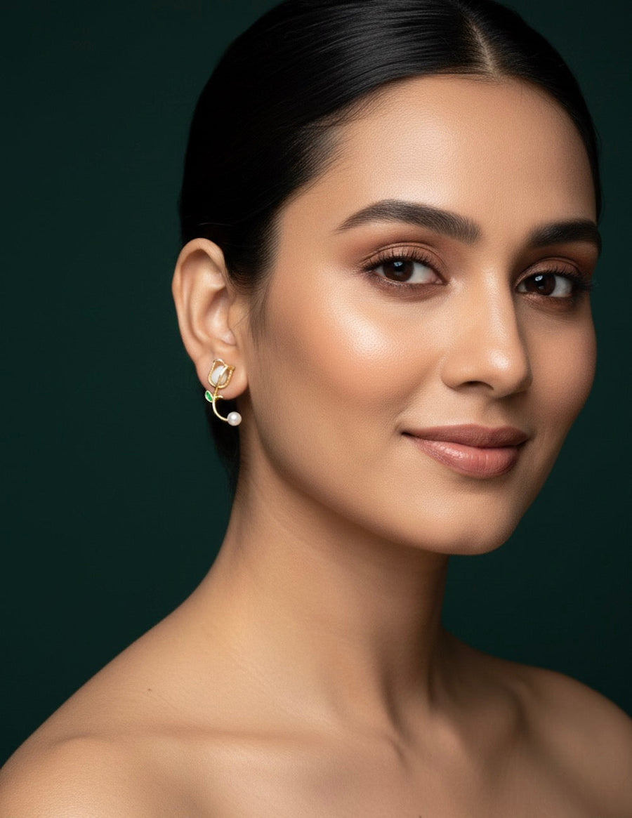 Women Gold Plated Tulip Flower Earrings
