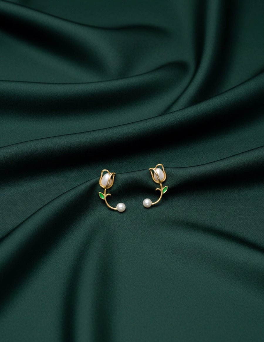Women Gold Plated Tulip Flower Earrings