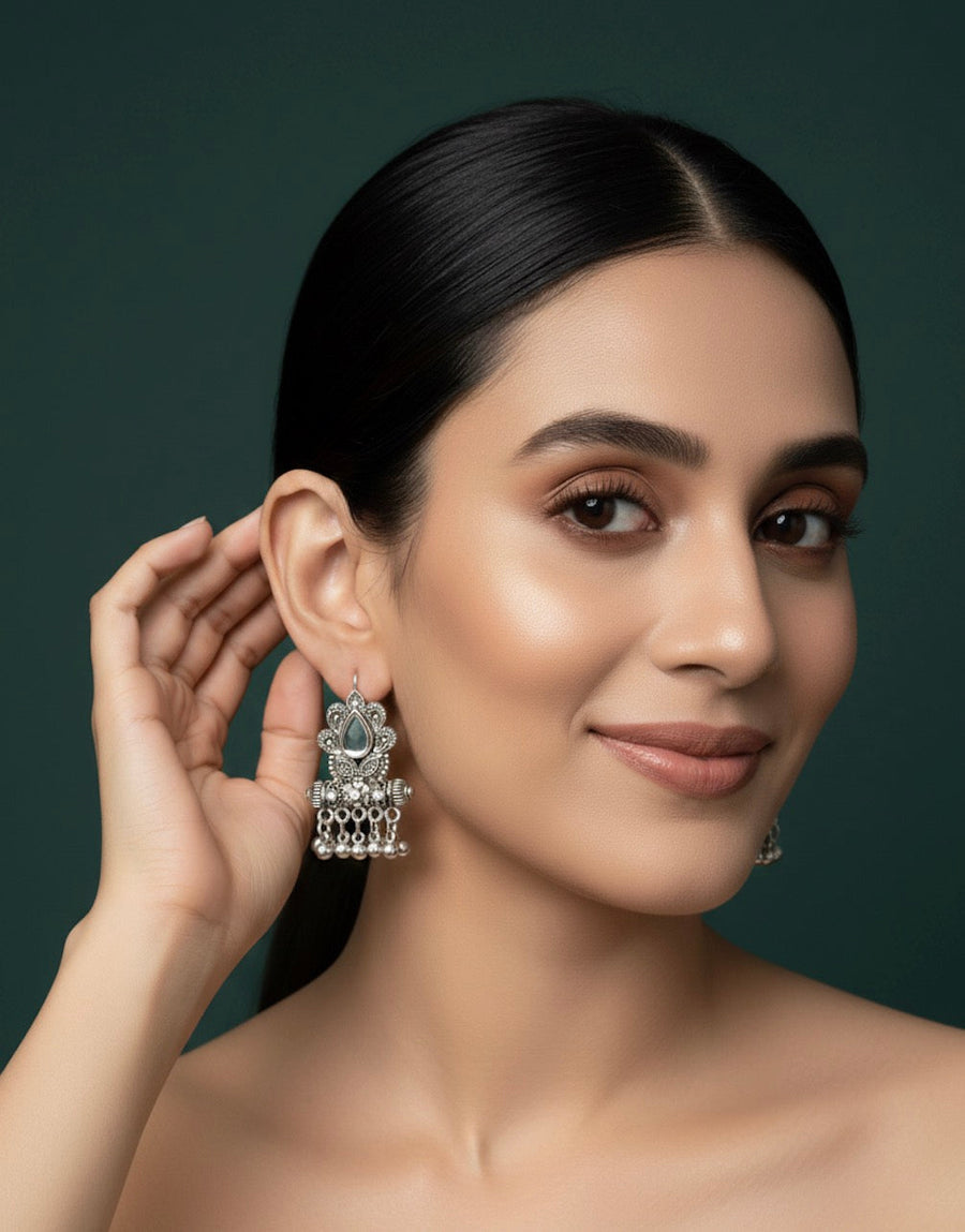 German Silver Oxidized Drop Earrings