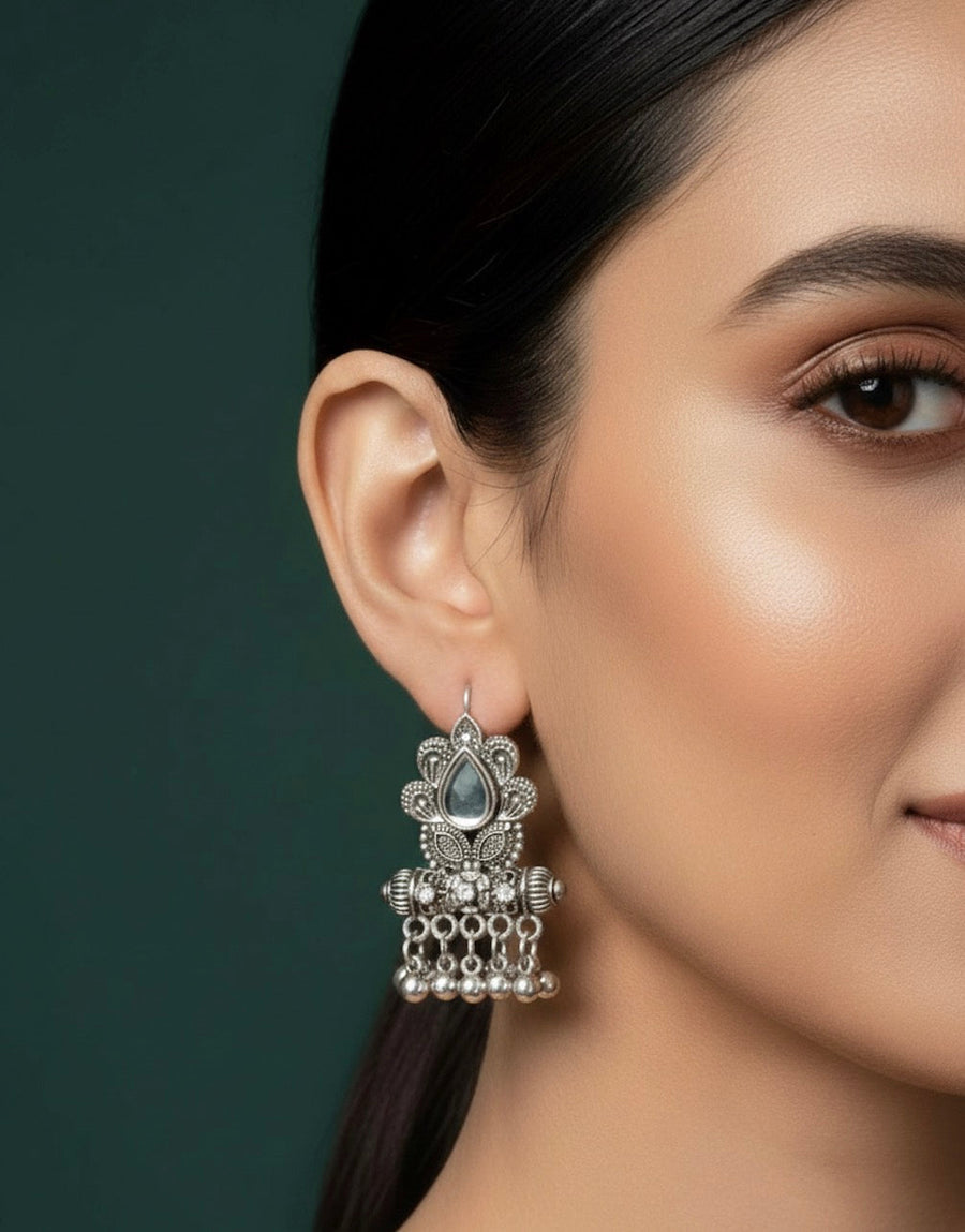 German Silver Oxidized Drop Earrings