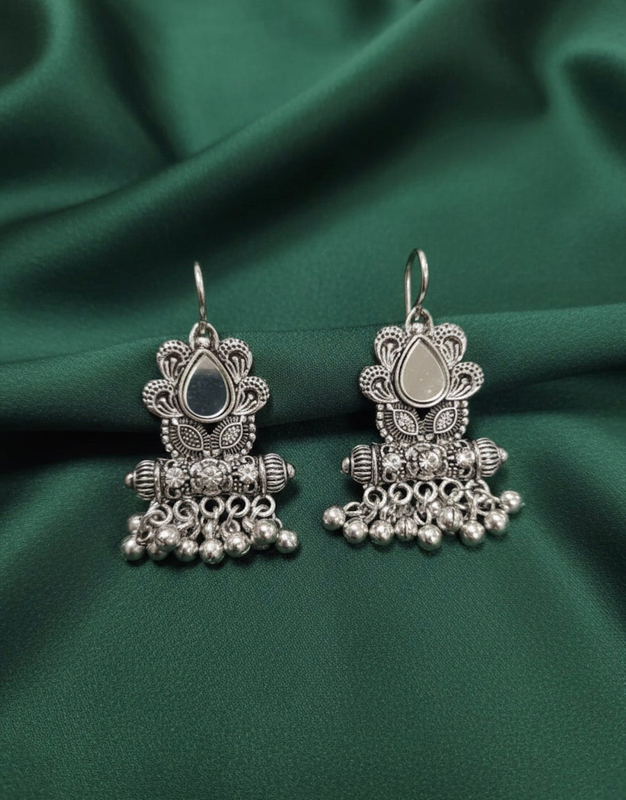 German Silver Oxidized Drop Earrings