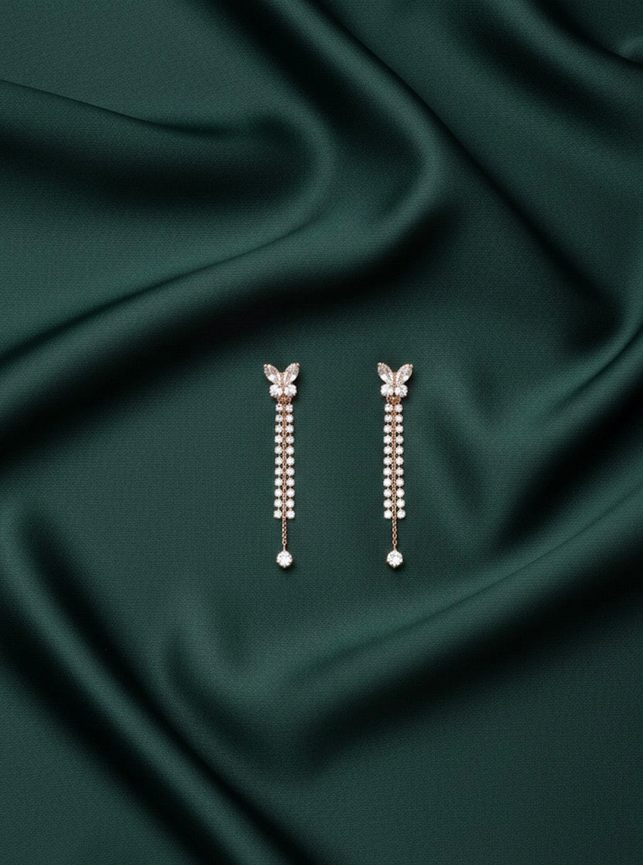 Rose Gold Fancy Beaded Tassels Earrings