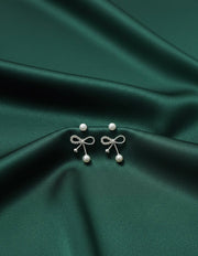 Silver Plated Pack of 2 Bow & Pearl Studs