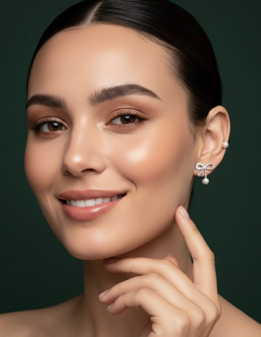 Silver Plated Pack of 2 Bow & Pearl Studs