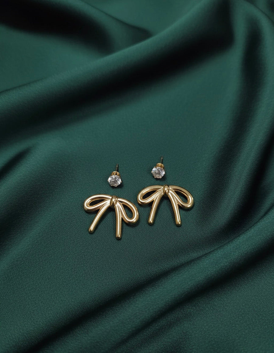 Pack of 2 Golden Bow & Ston Studs