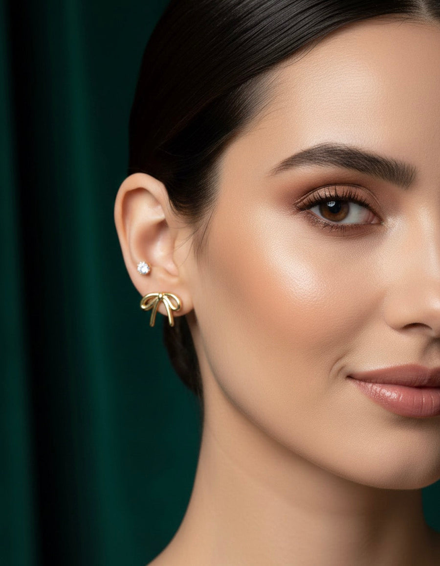 Pack of 2 Golden Bow & Ston Studs