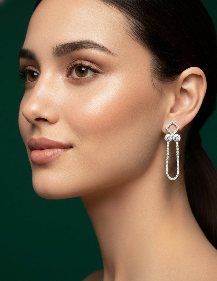 Silver Plated Unique Design Drop Earrings