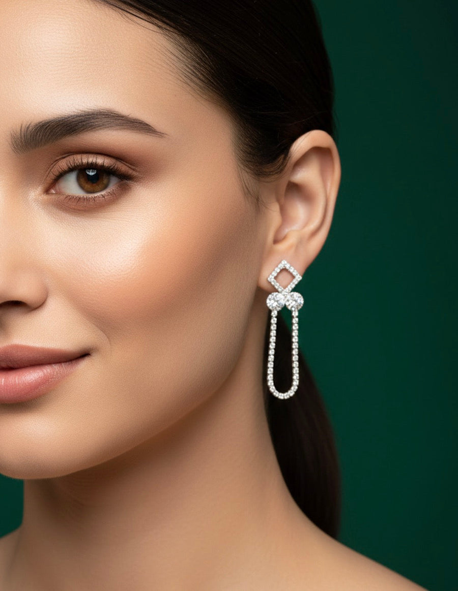 Silver Plated Unique Design Drop Earrings
