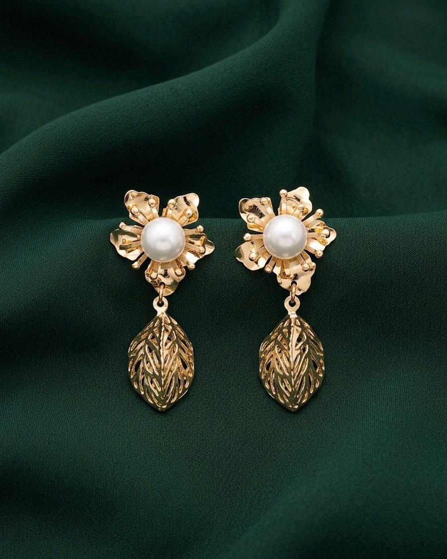 Gold Plated Flower Drop Earrings