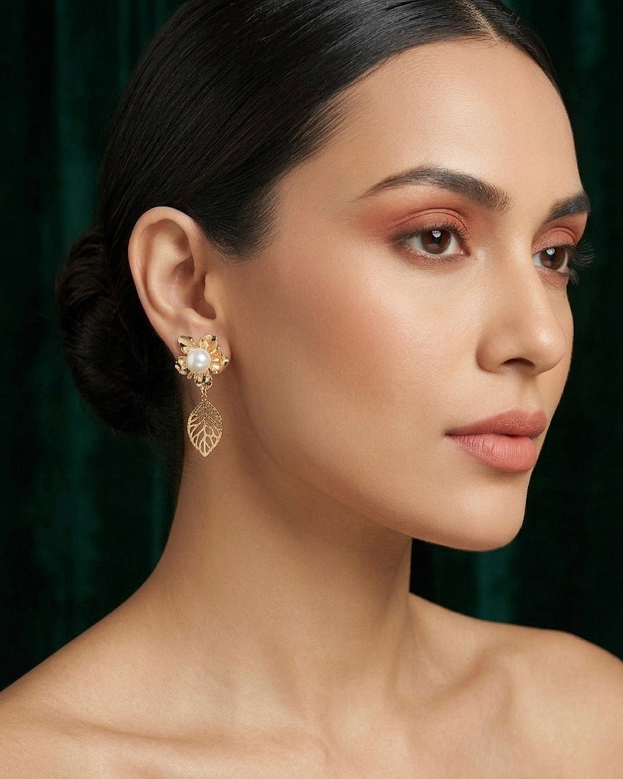 Gold Plated Flower Drop Earrings