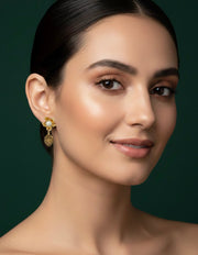 Women Gold Plated Flower & Leaf Shaped Earing