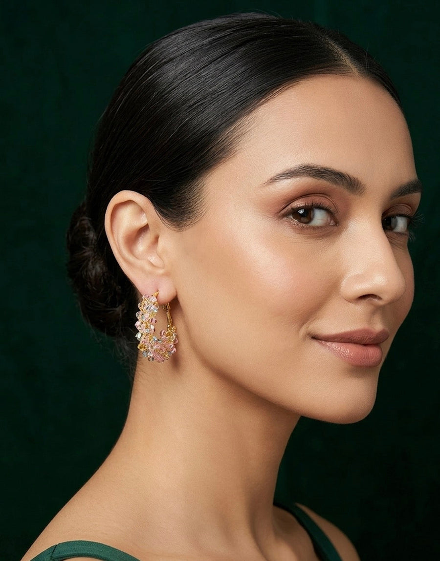 Gold Plated Multicolor Beaded Hoops