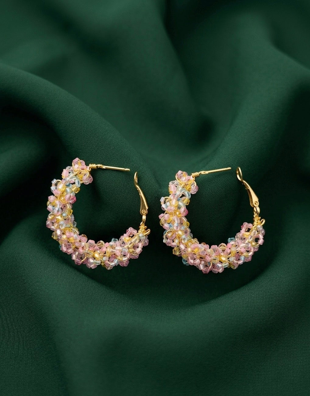 Gold Plated Multicolor Beaded Hoops