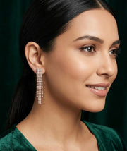 Artificial Diamond & Beaded Rose Gold Drop Earrings