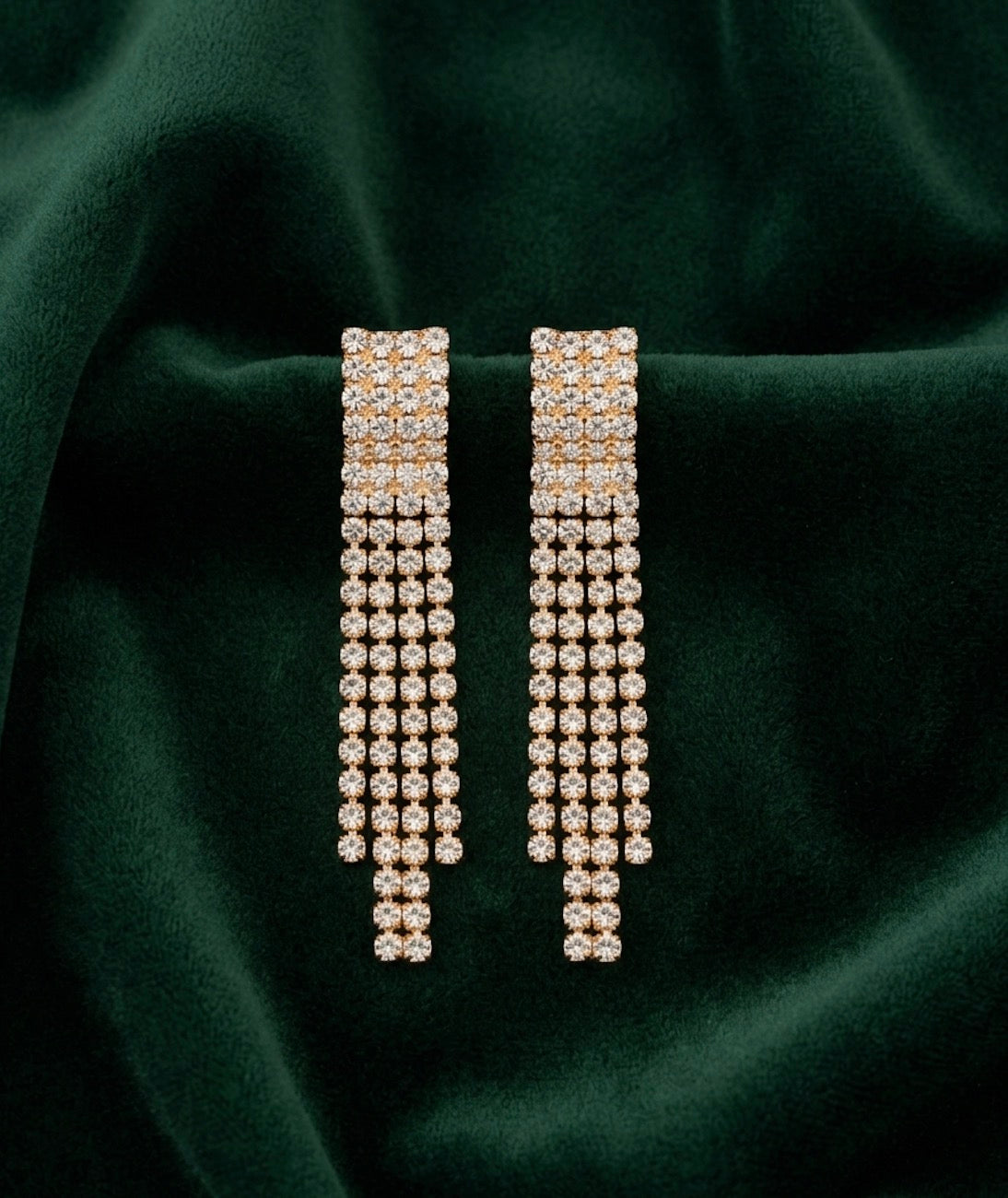 Artificial Diamond & Beaded Rose Gold Drop Earrings