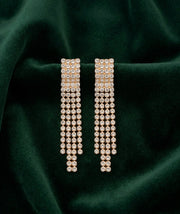 Artificial Diamond & Beaded Rose Gold Drop Earrings