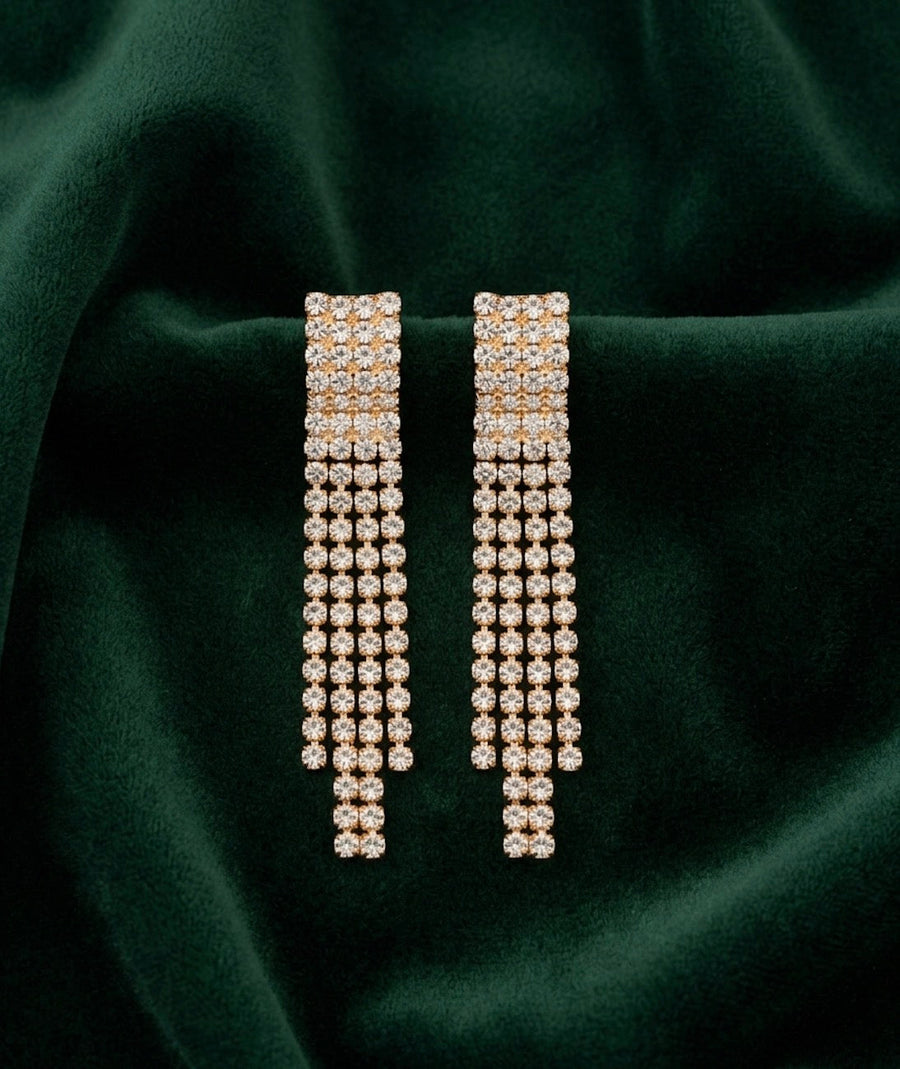 Artificial Diamond & Beaded Rose Gold Drop Earrings