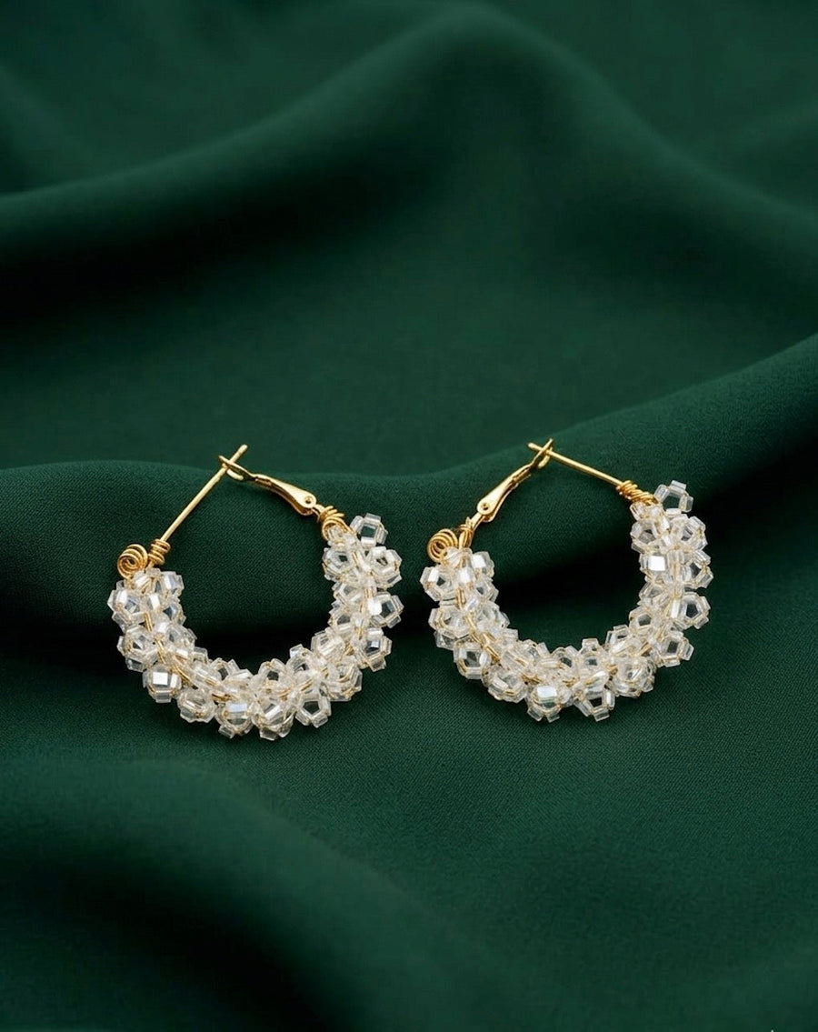 Gold Plated Transparent Beaded Hoops