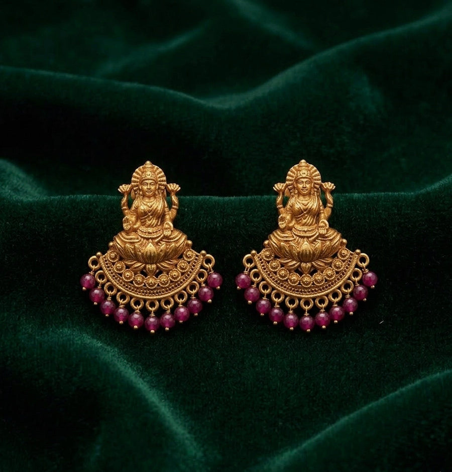 Women Golden South Indian Drop Earrings