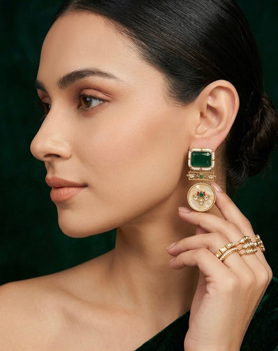 Fancy Green Stone Drop Earrings