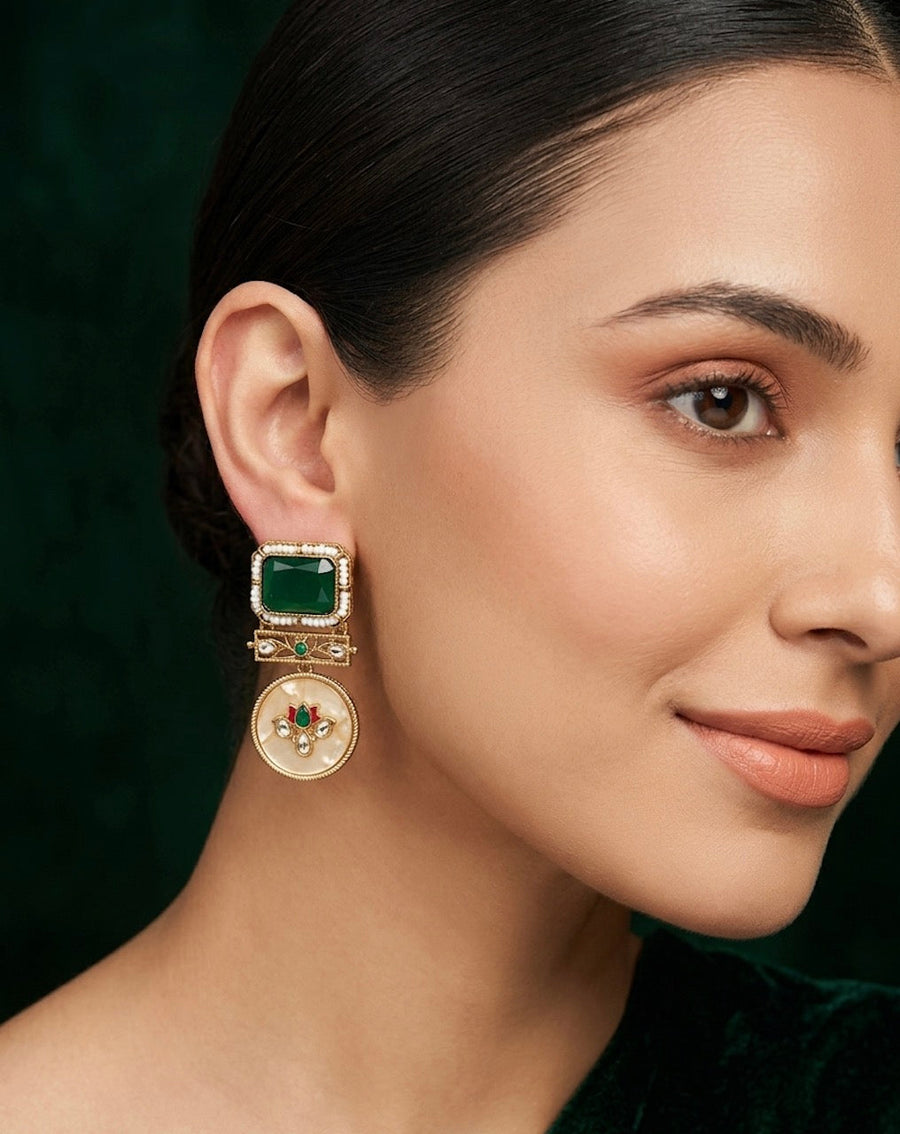 Fancy Green Stone Drop Earrings