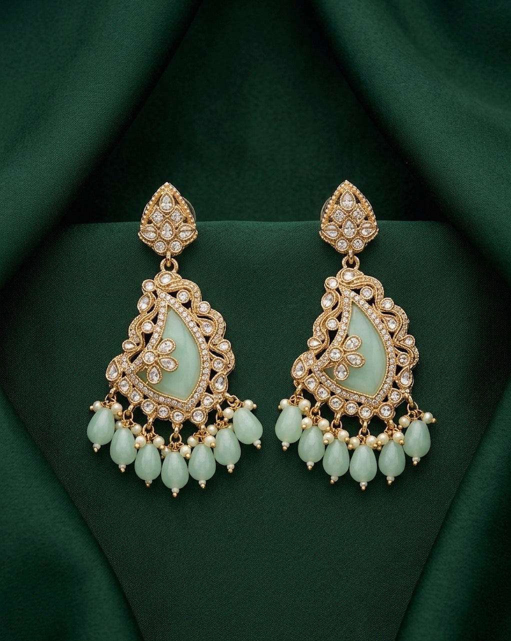 Gold Plated Green Kundan Earrings