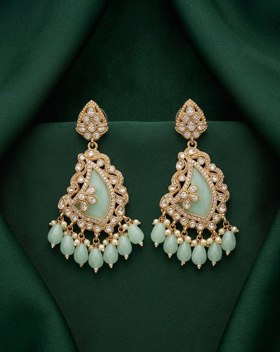 Gold Plated Green Kundan Earrings