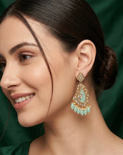 Gold Plated Green Kundan Earrings