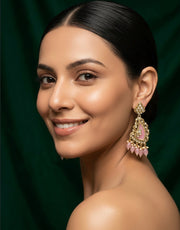 Gold Plated Peach Kundan Earrings