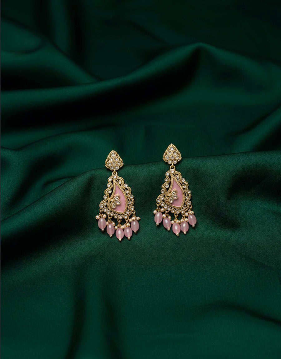 Gold Plated Peach Kundan Earrings
