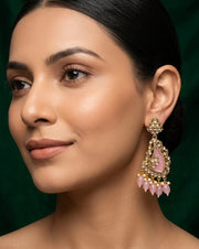 Gold Plated Peach Kundan Earrings