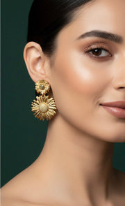 Gold Plated Sun Flower Shaped Earrings