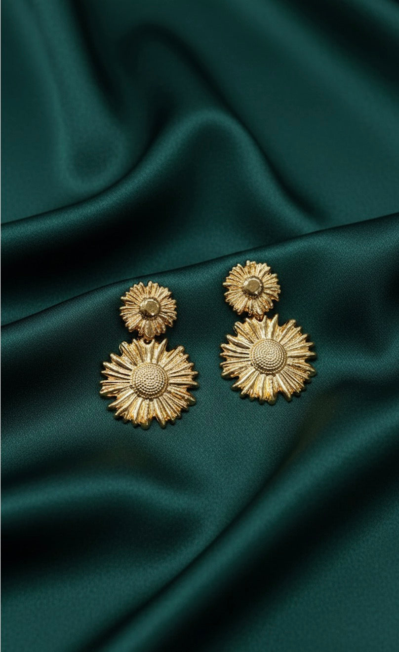 Gold Plated Sun Flower Shaped Earrings