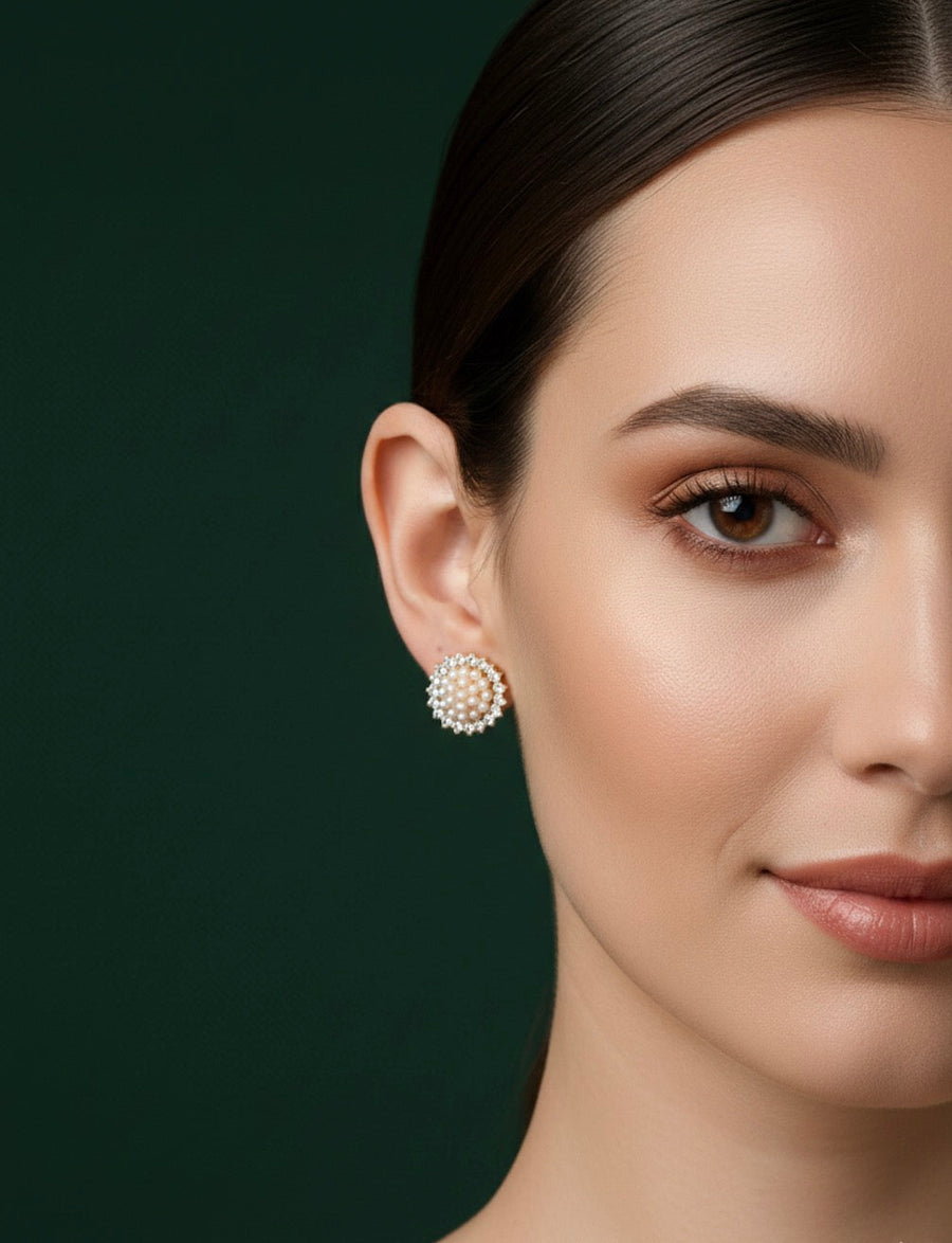 Trendy White Beaded Mini Studs