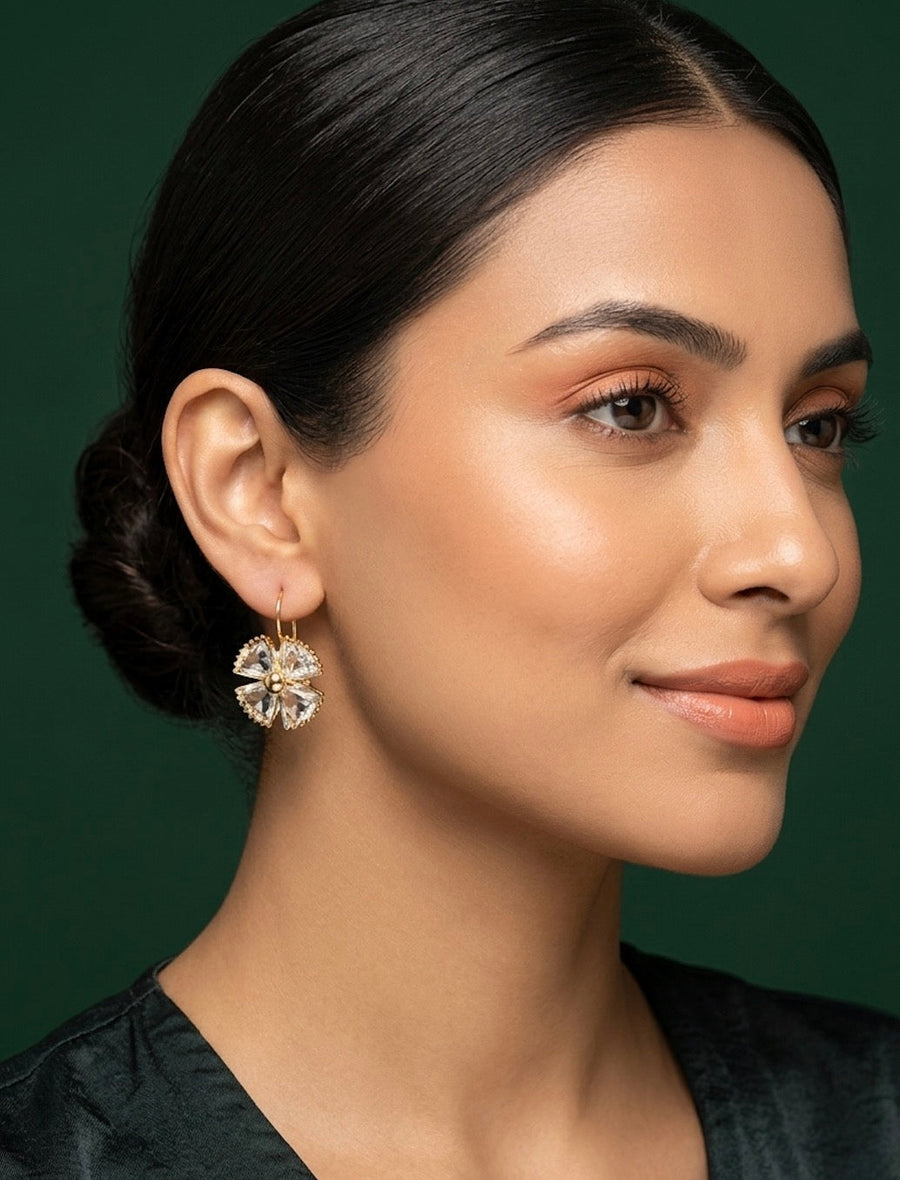 Gold Plated Fancy Flower Shaped Earrings