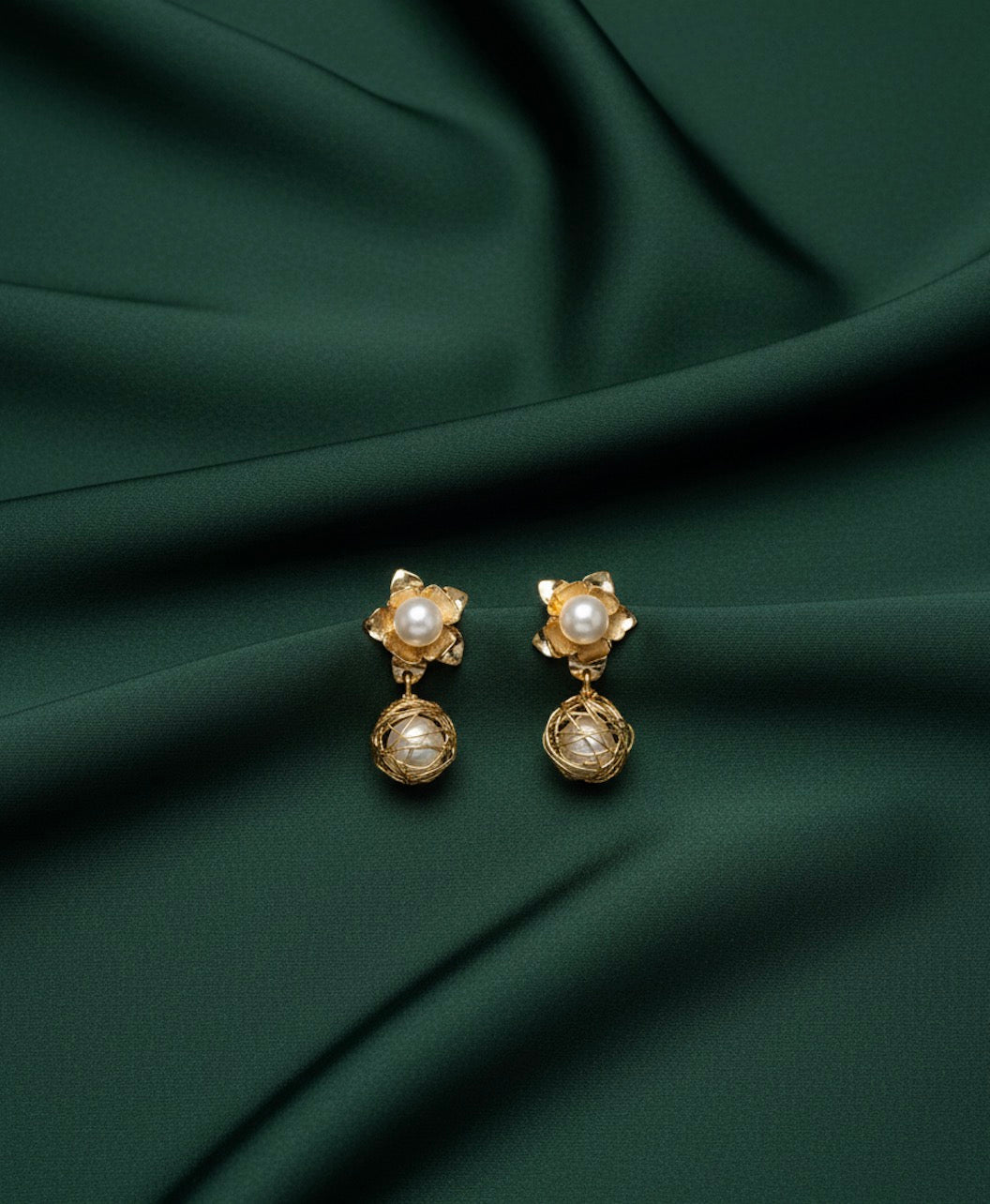 Gold Plated Flower Shaped Drop Earrings