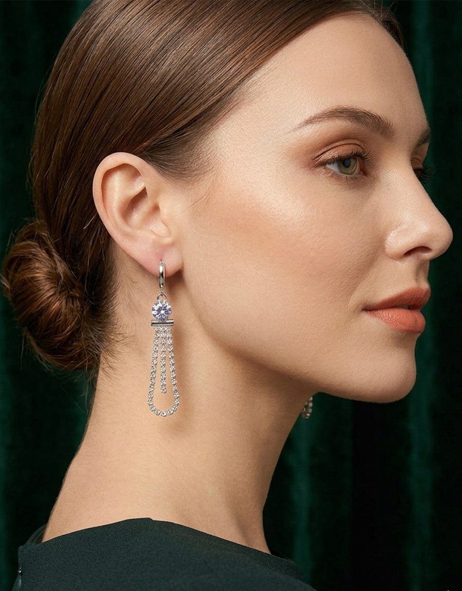 Silver Plated Fancy Diamond Drop Earrings