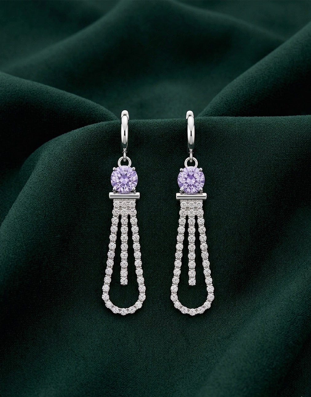 Silver Plated Fancy Diamond Drop Earrings