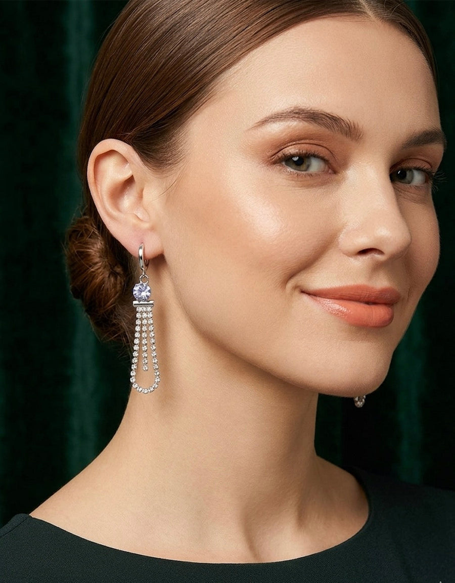 Silver Plated Fancy Diamond Drop Earrings