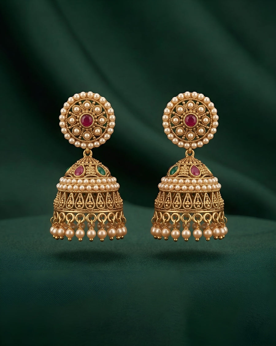 Gold Plated Treditional Fancy Jhumka Earrings