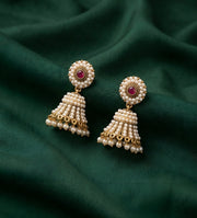 Gold Plated Artificial Pearls & Beaded Jhumka Earrings